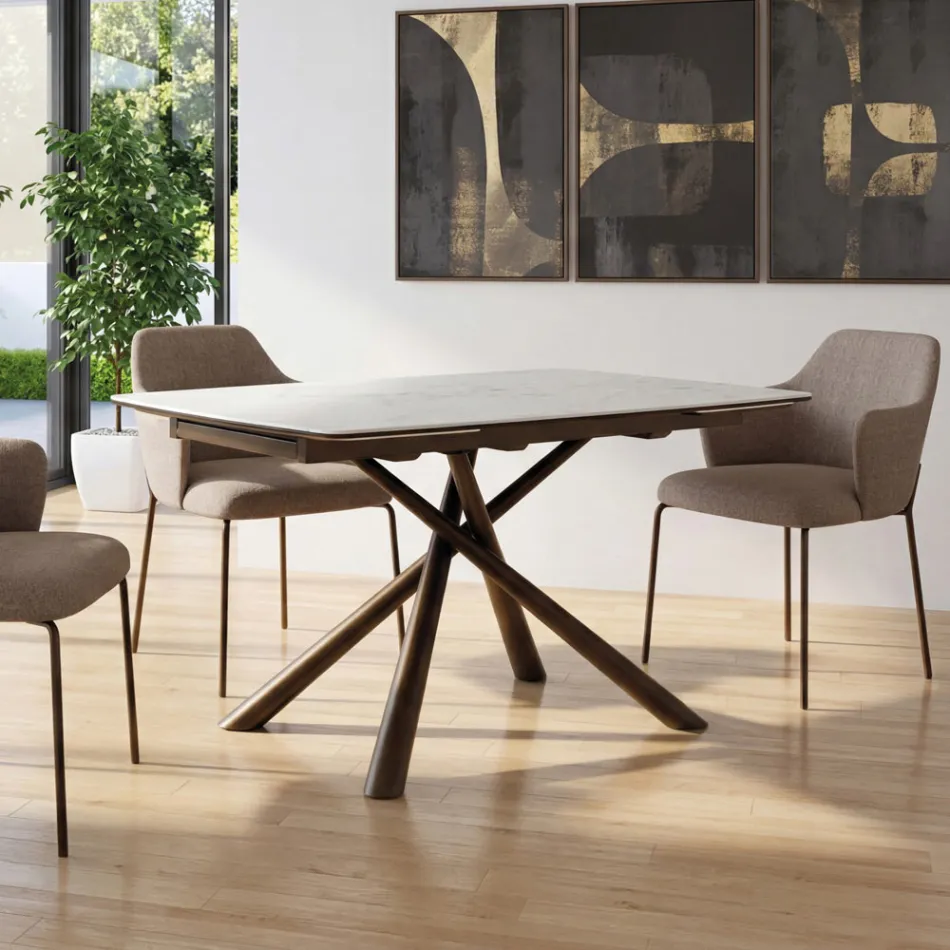 Masă extensibilă (200/230 cm) din sticlă ceramică și metal - Naisha Viadurini
