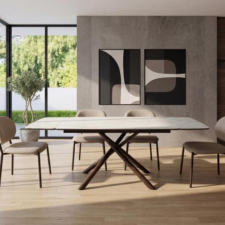 Masă extensibilă (200/230 cm) din sticlă ceramică și metal - Naisha Viadurini