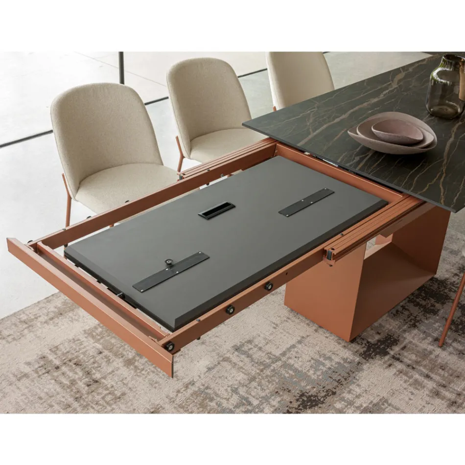 Masa de sufragerie extensibila pana la 298 cm din ceramica si metal Made in Italy - Floarea soarelui Viadurini