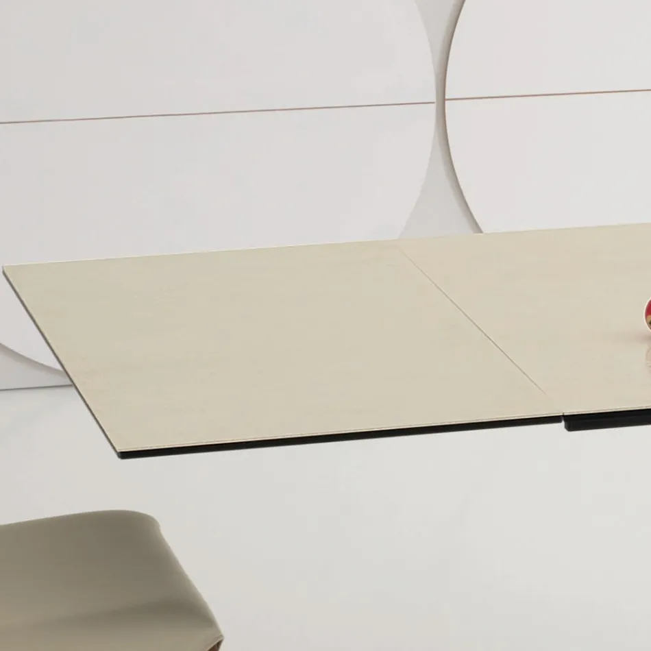 Masa de sufragerie extensibila pana la 3 m din ceramica si picioare din lemn - Cesteo Viadurini