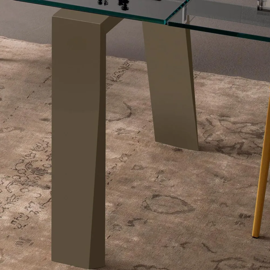 Masa de sufragerie extensibila la 300 cm din lemn si blat din sticla - Bedrio Viadurini