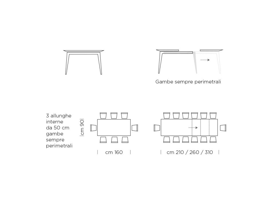 Masa de sufragerie extensibila pana la 310 cm din laminat Made in Italy - Anii '70 Viadurini