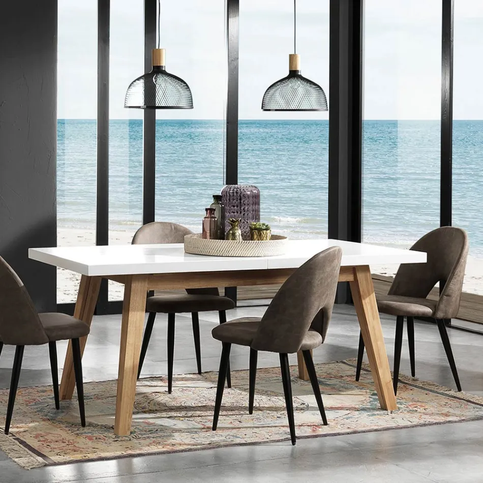 Masa de Sufragerie Extensibila Pana la 235 cm in Mdf Lacuit Alb - Fedora Viadurini