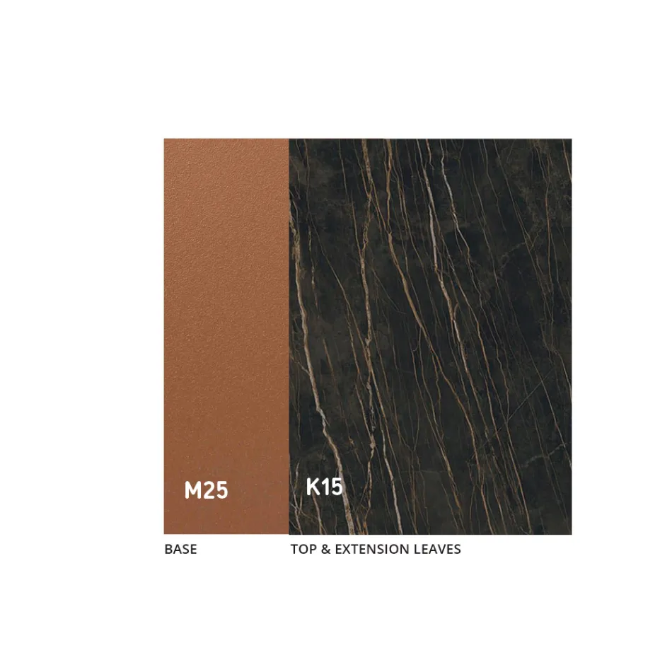 Masă extensibilă de sufragerie până la 280 sau 298 cm, ceramică și metal - Revia Viadurini