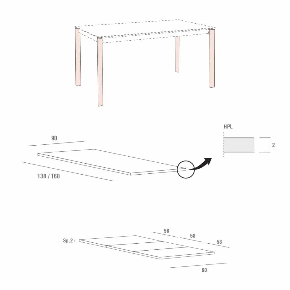 Masă extensibilă de mese Până la 334 cm Efect lemn Fabricat în Italia - malteză Viadurini