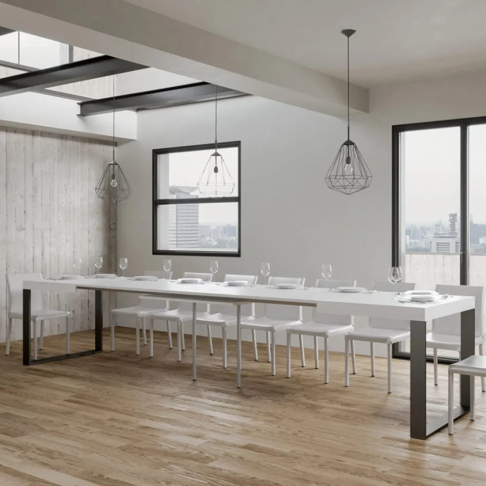 Masa de sufragerie extensibila din lemn melaminat si fier Made in Italy - Badesi Viadurini