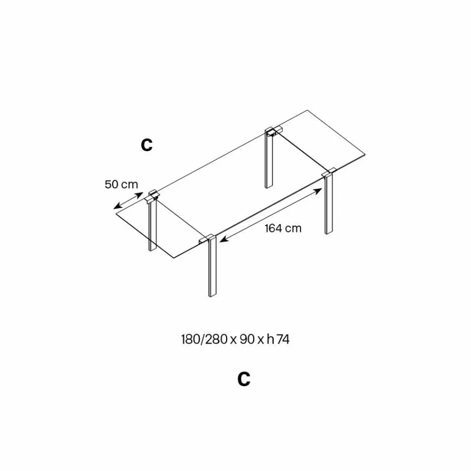 Masă extensibilă de masă din sticlă și metal extralight fabricată în Italia - Sopot Viadurini
