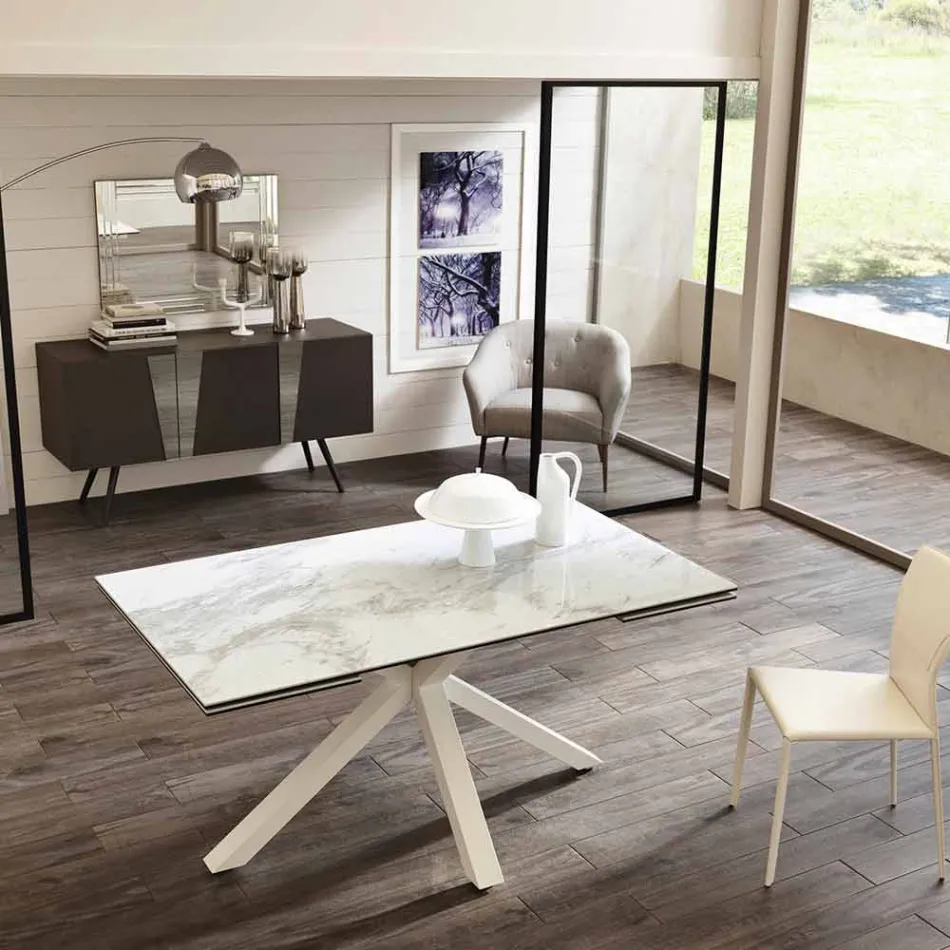 Dining sticlă ceramică de masă, Extending L.160 / 240xp.90 cm, Bacchus Viadurini