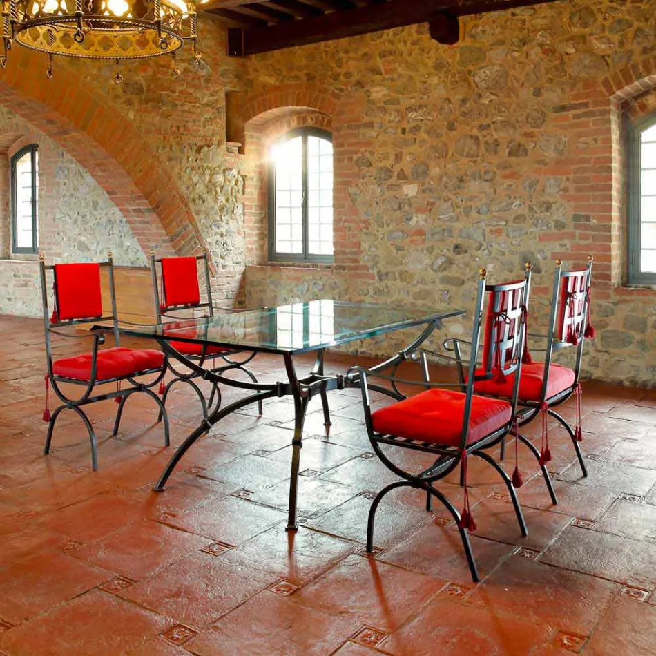 Masă de luat masa artizanală cu blat din sticlă Made in Italy - Principe Viadurini