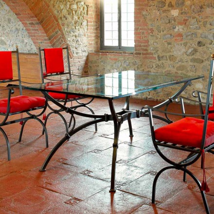 Masă de luat masa artizanală cu blat din sticlă Made in Italy - Principe Viadurini