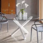 Masa de sufragerie cu baza masiva de fag si blat din sticla securizata - Evergreen Viadurini