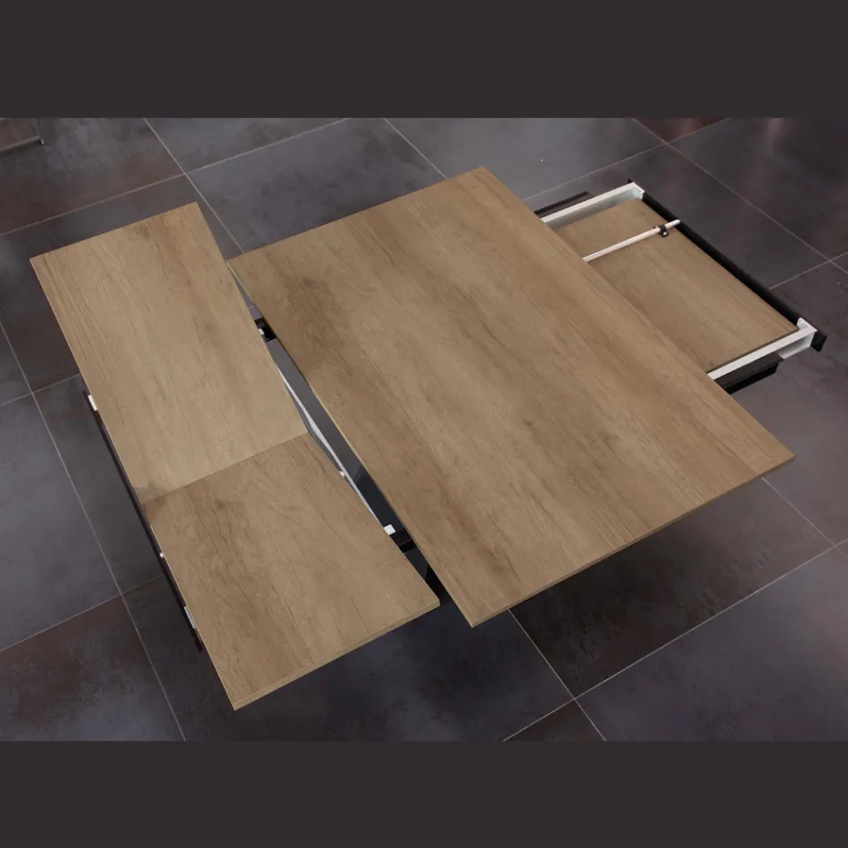 Masă de sufragerie care se extinde și se lărgește din melamină și metal - Devendra Viadurini