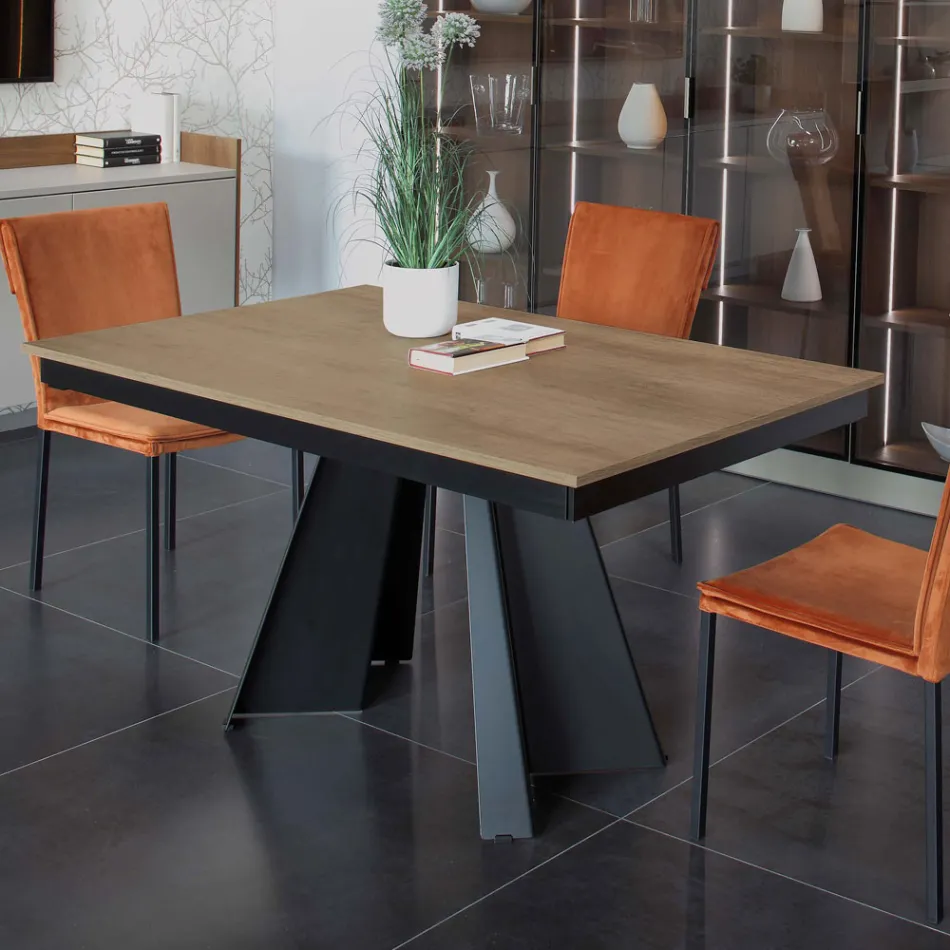 Masă de sufragerie care se extinde și se lărgește din melamină și metal - Devendra Viadurini
