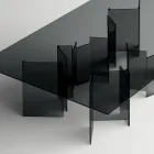 Masa de sufragerie cu baza si blat dreptunghiular din sticla Made in Italy - Thommy Viadurini