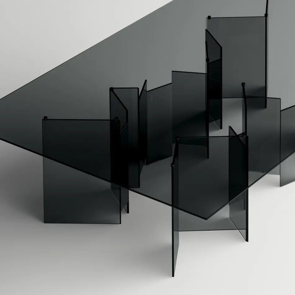 Masa de sufragerie cu baza si blat dreptunghiular din sticla Made in Italy - Thommy Viadurini