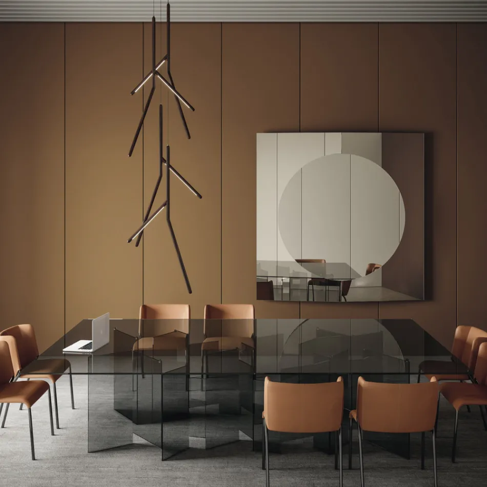 Masa de sufragerie cu baza si blat dreptunghiular din sticla Made in Italy - Thommy Viadurini