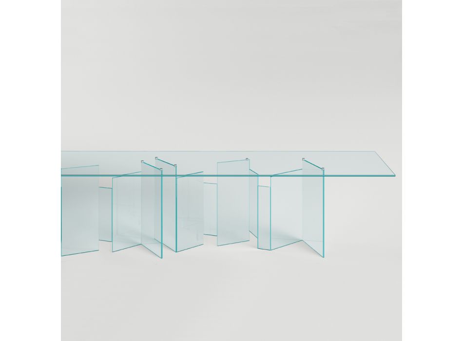 Masa de sufragerie cu baza si blat dreptunghiular din sticla Made in Italy - Thommy Viadurini