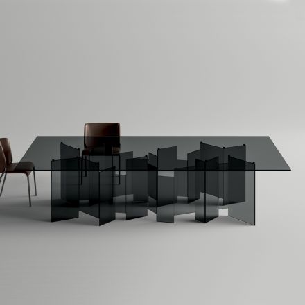 Masa de sufragerie cu baza si blat dreptunghiular din sticla Made in Italy - Thommy Viadurini