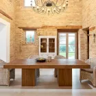 Masa de sufragerie cu baza dubla si 4 scaune din ratan - Slide Viadurini