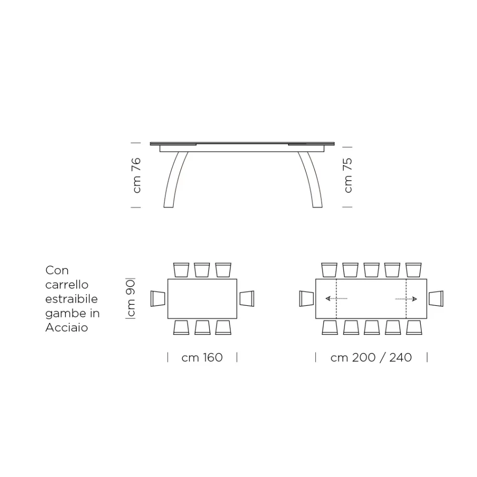 Masa de sufragerie cu blat extensibil din sticla Made in Italy - Antimo Viadurini