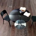 Masă de mese cu blat de cristal și bază cromată Made in Italy - Tallio Viadurini