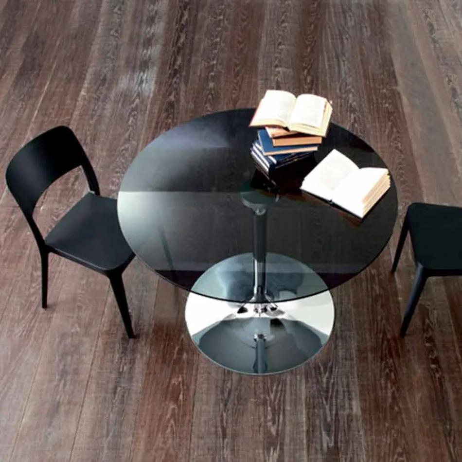 Masă de mese cu blat de cristal și bază cromată Made in Italy - Tallio Viadurini