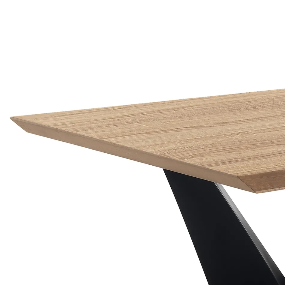 Masa de Sufragerie cu Blat in Mdf Furnir Stejar - Helene Viadurini