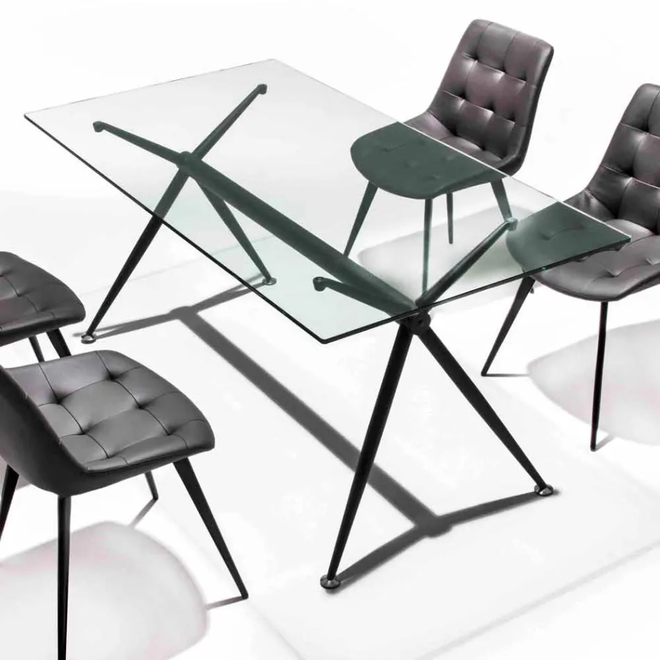 Masă de luat masa cu blat transparent din sticlă călită - Thor Viadurini