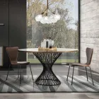 Masa de sufragerie cu blat rotund din Mdf furniruit de stejar - Emmanuel Viadurini