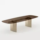 Masă de sufragerie Opalia 320 cm din sticlă și metal, fabricată în Italia Viadurini