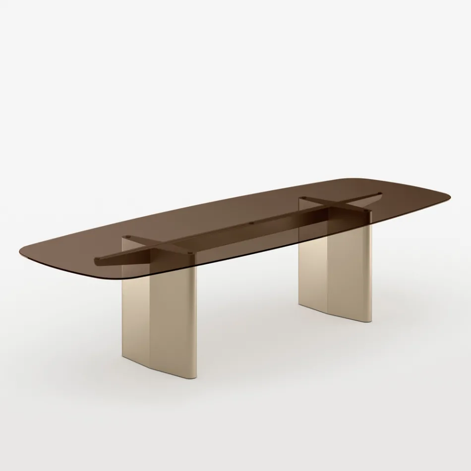 Masă de sufragerie Opalia 320 cm din sticlă și metal, fabricată în Italia Viadurini