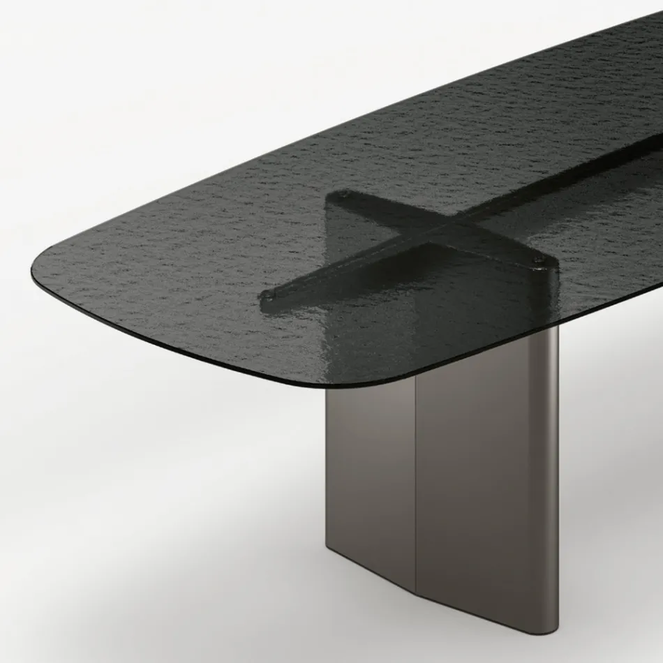 Masă de sufragerie Opalia 320 cm din sticlă și metal, fabricată în Italia Viadurini