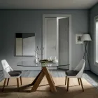 Masa de sufragerie pentru sufragerie Blat din sticla si picioare din lemn - Botanic Viadurini