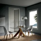 Masa de sufragerie pentru sufragerie Blat din sticla si picioare din lemn - Botanic Viadurini