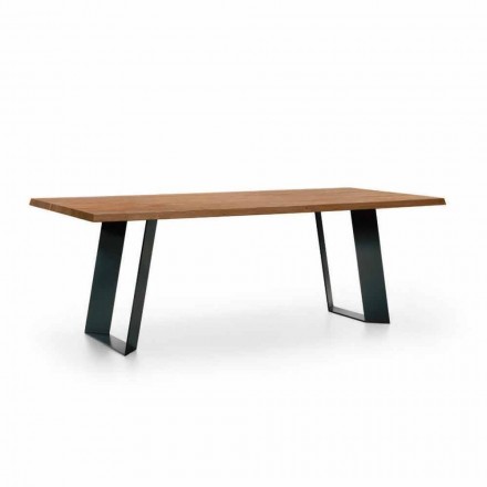 Masă de masă de design din brad cu picioare din metal negru Made in Italy - Kroma Viadurini