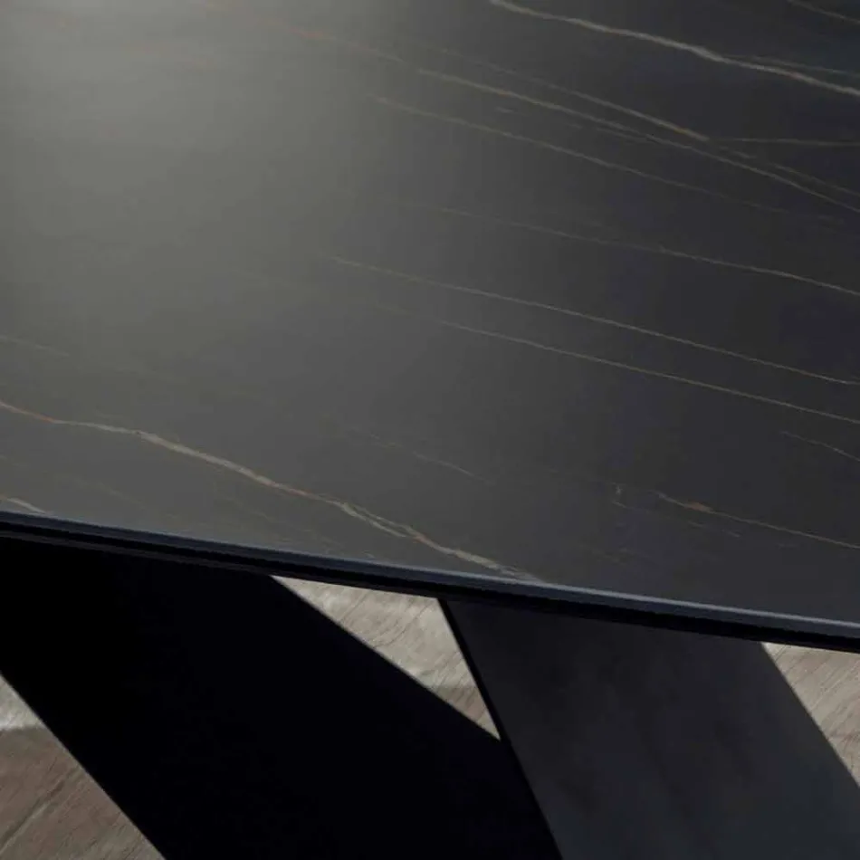 Masă de masă design din ceramică Portoro Effect și metal mat - Falcon Viadurini
