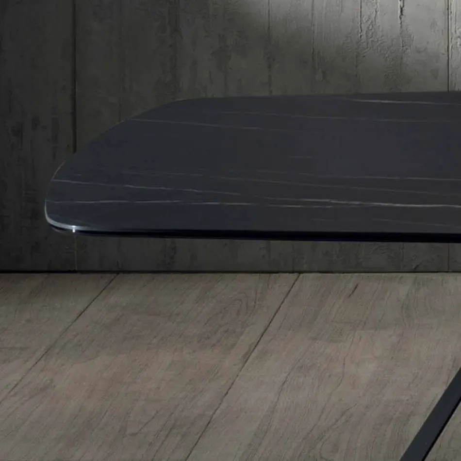 Masă de masă design din ceramică Portoro Effect și metal mat - Falcon Viadurini