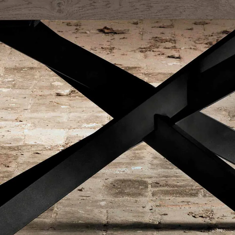 Design mese de masă din stejar și metal fabricate în Italia Oncino Viadurini