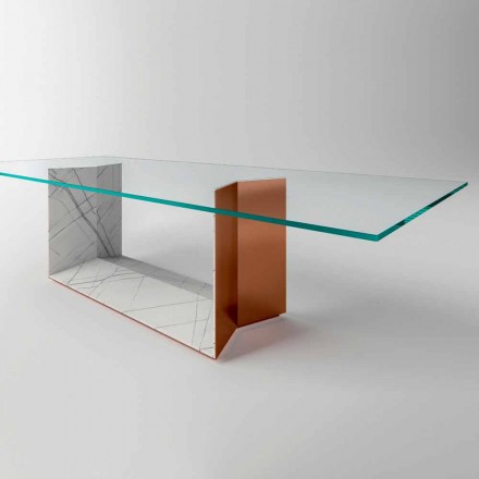Masă de masă design din sticlă cu bază metalică Made in Italy - Minera Viadurini