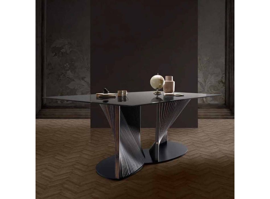 Masă de masă de design în sticlă afumată și frasin uleiat Made in Italy - Croma Viadurini