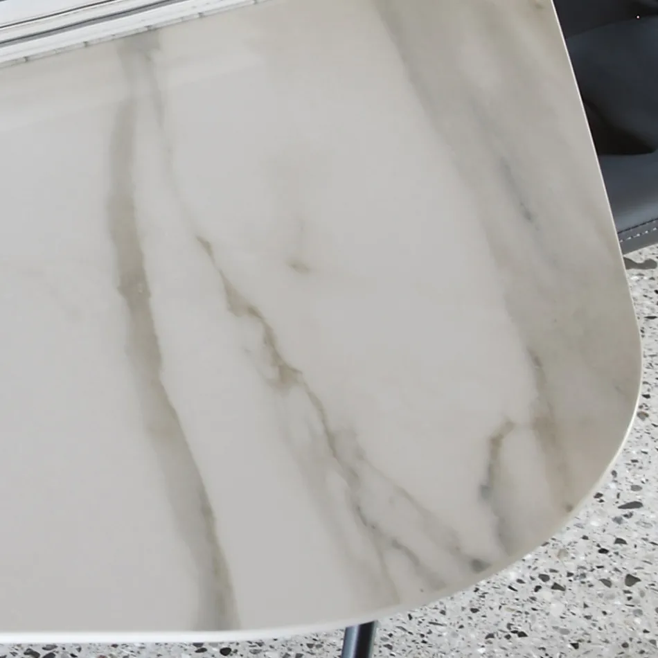 Masa Eliptica din Otel si Ceramica Lustruita Florim - Gelsino Viadurini