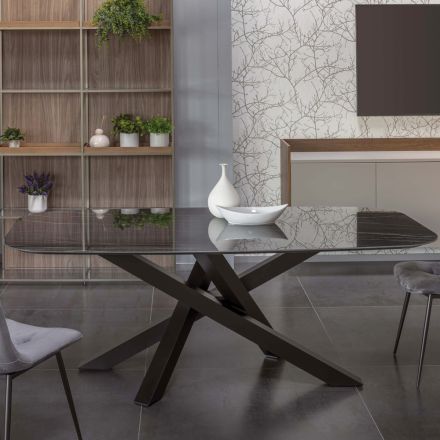 Masa de sufragerie eliptica din ceramica si aluminiu - Yamir Viadurini