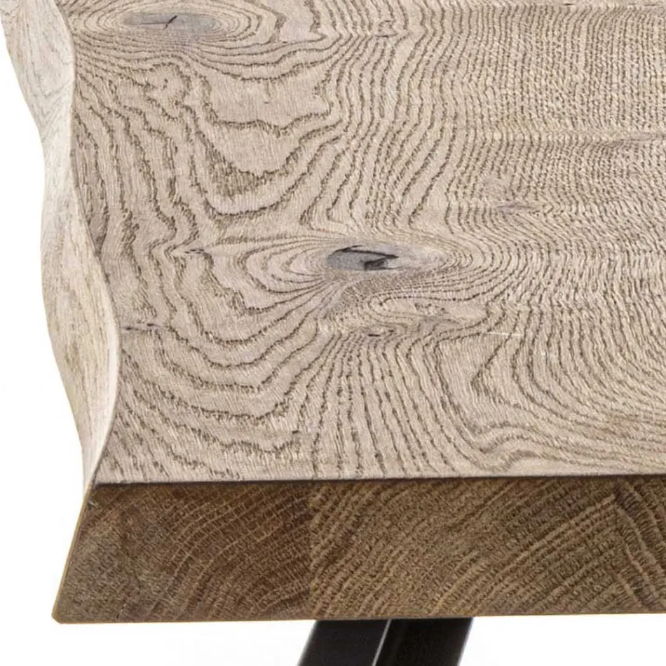 Masa de sufragerie fixa cu baza metalica si blat furniruit din stejar - Termoli Viadurini