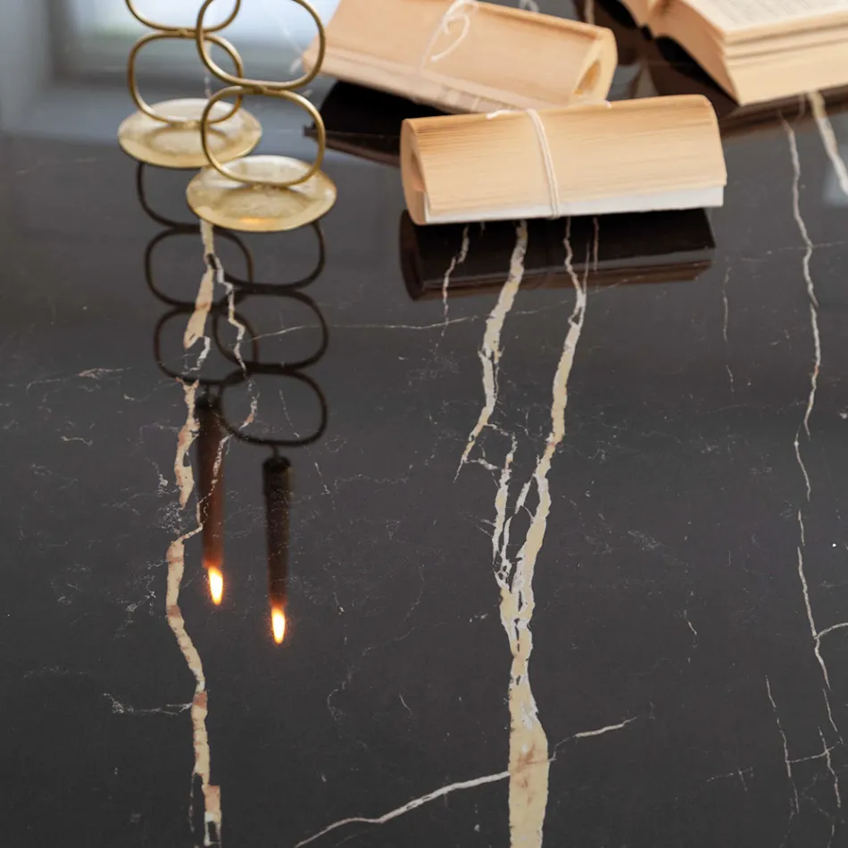 Masa de Sufragerie Florim Thunder Night Ceramica Lustruita si Otel - Medunotav Viadurini