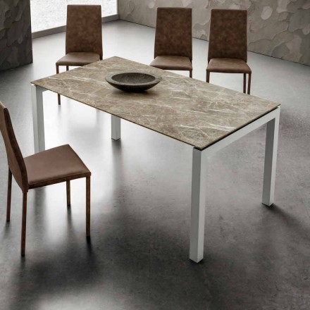 Masă de masă din marmură Hpl și efect de aluminiu Made in Italy - Monolith Viadurini