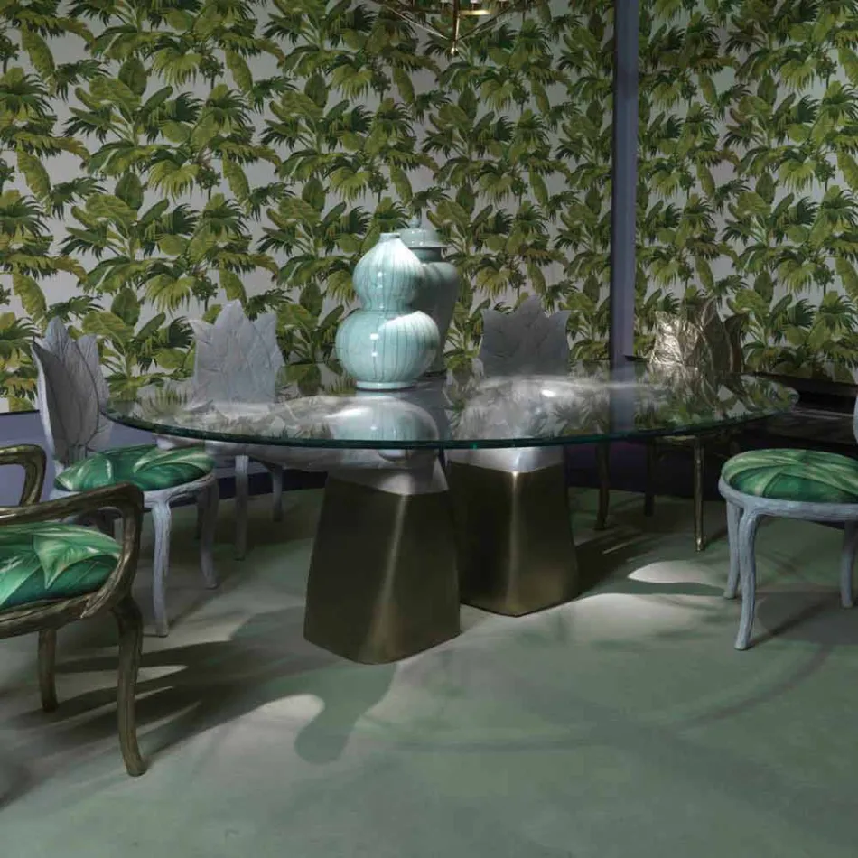 masă din lemn cu blat de sticla, realizate în Italia, Bartolo Viadurini