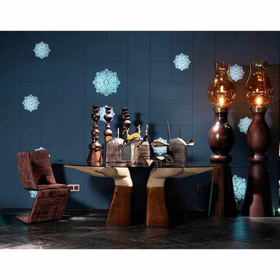 masă din lemn cu blat de sticla, realizate în Italia, Bartolo Viadurini