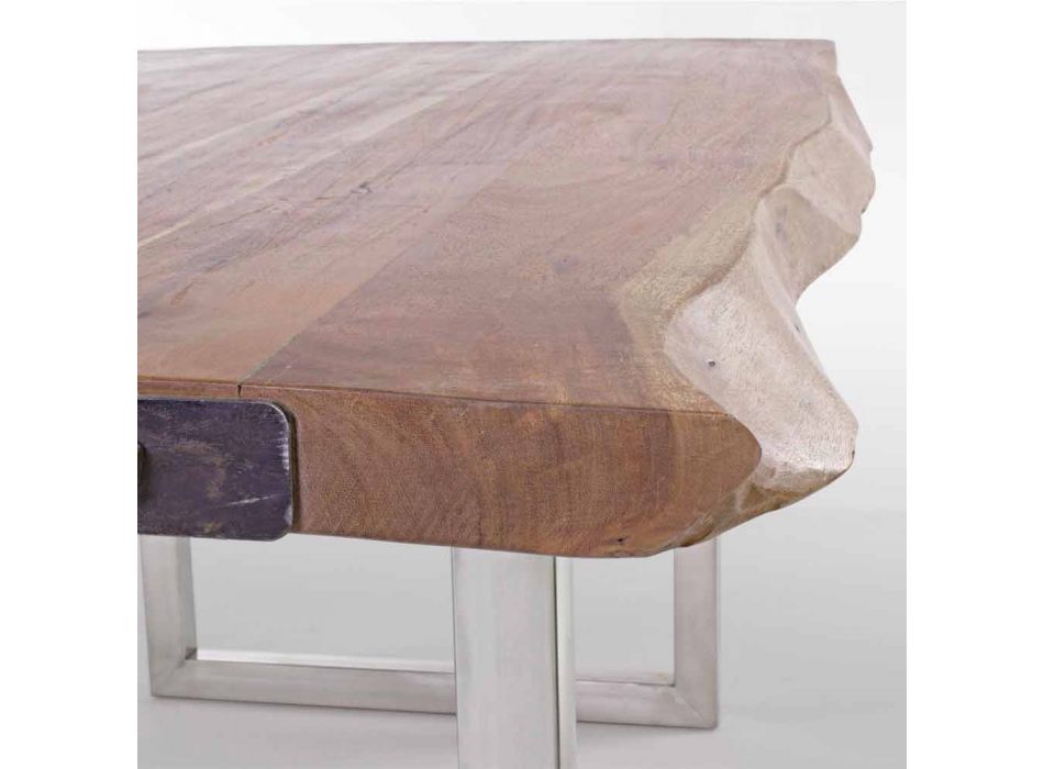 Masă de luat masa Homemotion din lemn de salcâm și oțel inoxidabil - Convo Viadurini