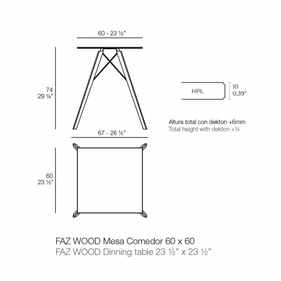 Masă de luat masa cu design pătrat din lemn și Hpl, 4 bucăți - Faz Wood de Vondom Viadurini