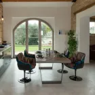 Masa de sufragerie din lemn tropical reciclat si picioare metalice - Slide Viadurini